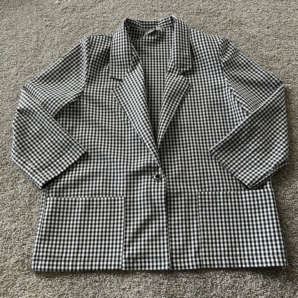 Cricket Lane Blazer Womens 2X Black Check Polyester Collared Pockets Unlined
